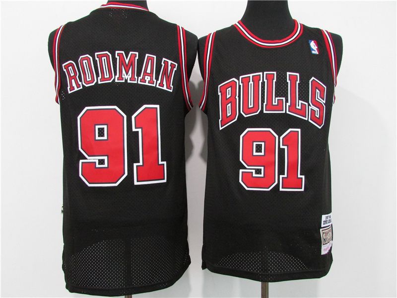 Men Chicago Bulls #91 Rodman Black Throwback NBA Jerseys